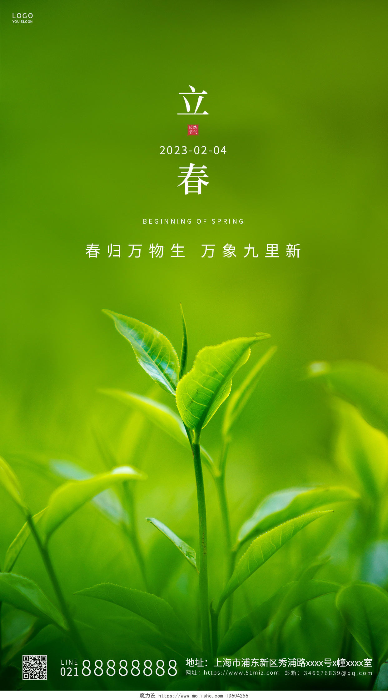 绿色简约立春传统节气ui手机海报